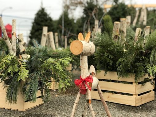 Chevreuil fait de rondins de bois dans un décor de Noël